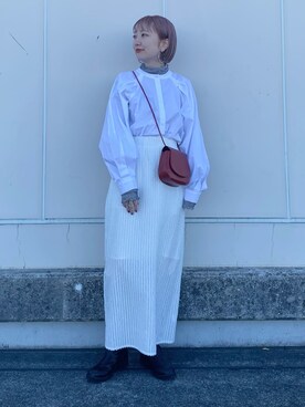 「ストライプスカート」｜「アイテム（その他）」を使った、まっちゃんさん（レディース・154cm）の冬コーディネート