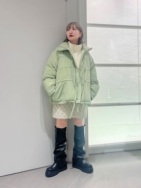 「KBF（ケイビーエフ）のカバーデザインロングブーツ（ブーツ）」を使った、まっちゃんさん（レディース・154cm）の冬コーディネート