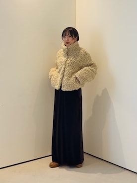 「KBF（ケイビーエフ）のフォルムボアジャケット（その他アウター）」を使った、まっちゃんさん（レディース・154cm）の秋コーディネート