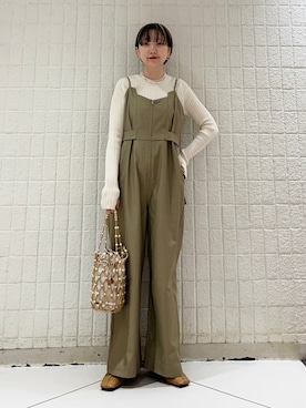 「リブニット」｜「アイテム（サロペット/オーバーオール）」を使った、まっちゃんさん（レディース・154cm）の春コーディネート