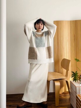 「KBF（ケイビーエフ）のカバーデザインロングブーツ（ブーツ）」を使った、まっちゃんさん（レディース・154cm）の秋コーディネート