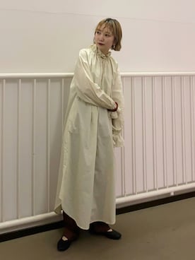 「袖フリル」｜「アイテム（ワンピース/ドレス）」を使った、まっちゃんさん（レディース・154cm）の秋コーディネート