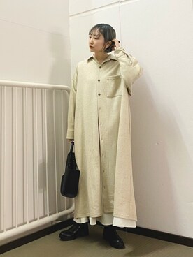 「ベージュ×ブラック」｜「アイテム（ワンピース/ドレス）」を使った、まっちゃんさん（レディース・154cm）の秋コーディネート
