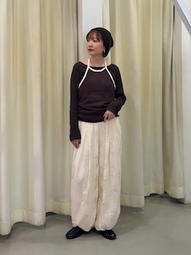 「KBF（ケイビーエフ）のバイカラービスチェSETトップス（Tシャツ/カットソー、ブラウン系）」を使った、まっちゃんさん（レディース・154cm）の春コーディネート