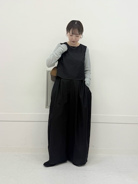 「KBF（ケイビーエフ）のミニマルトップスSETワイドパンツ（ワンピース、ブラック系）」を使った、まっちゃんさん（レディース・154cm）の夏コーディネート