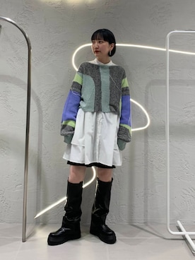 「KBF（ケイビーエフ）のカバーデザインロングブーツ（ブーツ）」を使った、まっちゃんさん（レディース・154cm）の秋コーディネート