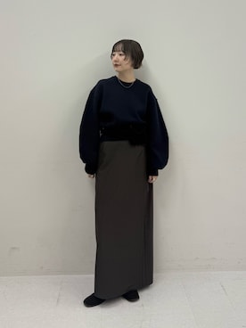 「KBF（ケイビーエフ）の『WEB限定』スウェットライクニット（ニット/セーター、ブルー系）」を使った、まっちゃんさん（レディース・154cm）の秋コーディネート