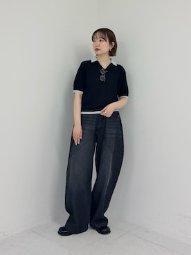 「KBF（ケイビーエフ）のレイヤードライクニットシャツ（ニット/セーター、ブラック系）」を使った、まっちゃんさん（レディース・154cm）の春コーディネート