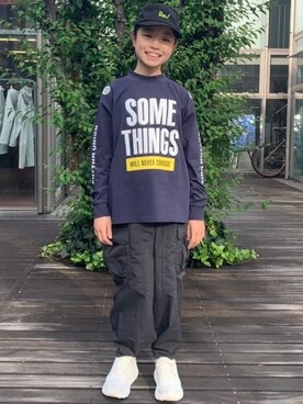 「こども ビームス（コドモビームス）のアイテム（パンツ）」を使った、こども ビームスさん（キッズ・142cm）の冬コーディネート