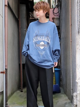 「Confirm（コンファーム）のアイテム（パンツ、ブラック系）」を使った、れんれんさん（161cm）の春コーディネート