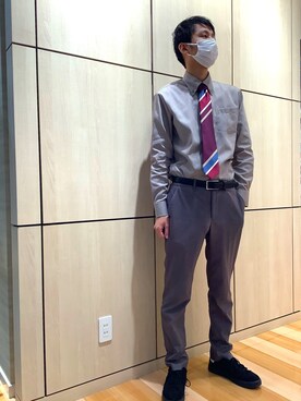 「アイテム（ビジネスシャツ、ブラウン系）」を使った、TOKYO SHIRTS 盛岡イオンモール店さん（メンズ・175cm）の秋コーディネート