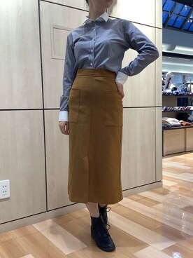 「アイテム（ビジネスシャツ、ブラウン系）」を使った、TOKYO SHIRTS 盛岡イオンモール店さん（レディース・160cm）の秋コーディネート