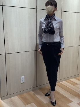 「パープル×黒」｜「アイテム（ビジネスシャツ）」を使った、TOKYO SHIRTS 盛岡イオンモール店さん（レディース・165cm）の秋コーディネート