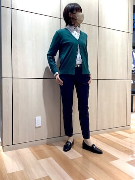 「緑のカーディガン」｜TOKYO SHIRTS 盛岡イオンモール店さん（レディース・165cm）の秋コーディネート