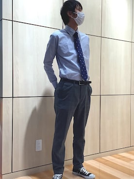 「アイテム（ビジネスシャツ、ブルー系）」を使った、TOKYO SHIRTS 盛岡イオンモール店さん（メンズ・175cm）の秋コーディネート