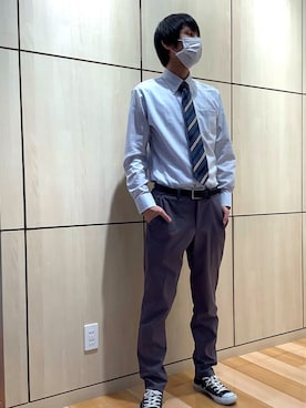 「アイテム（ビジネスシャツ、ブルー系）」を使った、TOKYO SHIRTS 盛岡イオンモール店さん（メンズ・175cm）の秋コーディネート