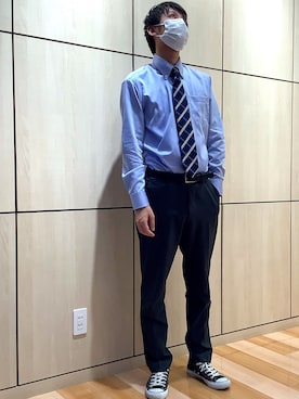 「アイテム（ビジネスシャツ、ブルー系）」を使った、TOKYO SHIRTS 盛岡イオンモール店さん（メンズ・175cm）の秋コーディネート