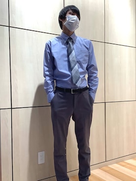 「アイテム（ビジネスシャツ、ブルー系）」を使った、TOKYO SHIRTS 盛岡イオンモール店さん（メンズ・175cm）の秋コーディネート