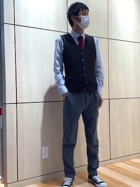 「TOKYO SHIRTS（トウキョウシャツ）のアイテム（ベスト）」を使った、TOKYO SHIRTS 盛岡イオンモール店さん（メンズ・175cm）の秋コーディネート