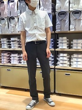 「アイテム（ビジネスシャツ、ブルー系）」を使った、TOKYO SHIRTS 盛岡イオンモール店さん（メンズ・175cm）の夏コーディネート