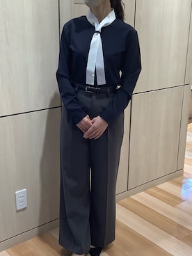 「アイテム（ビジネスシャツ、ブラック系）」を使った、TOKYO SHIRTS 盛岡イオンモール店さん（レディース・157cm）の春コーディネート