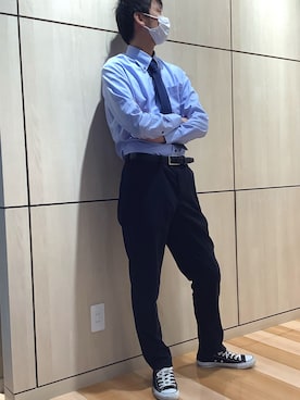 「アイテム（ビジネスシャツ、ブルー系）」を使った、TOKYO SHIRTS 盛岡イオンモール店さん（メンズ・175cm）の秋コーディネート