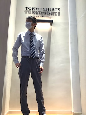 「アイテム（ビジネスシャツ、ブルー系）」を使った、TOKYO SHIRTS 盛岡イオンモール店さん（メンズ・175cm）の夏コーディネート