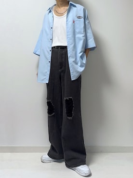 「サックスブルー」｜「アイテム（その他）」を使った、SV / えすぶいさん（メンズ・173cm）の夏コーディネート