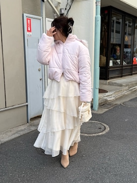 「アイテム（ダウンジャケット/コート、ピンク系）」を使った、marikoさん（レディース・162cm）の秋コーディネート