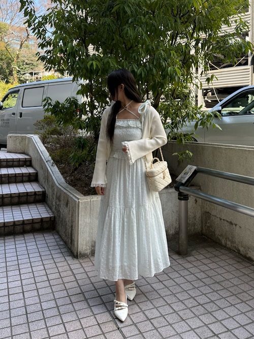 one after another NICE CLAUP ワンピース 肩リボンティアードキャミ