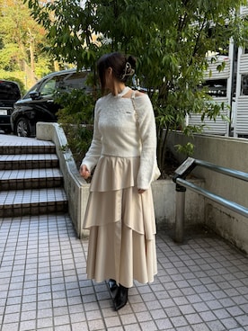 「アイテム（スカート、ベージュ系）」を使った、marikoさん（レディース・162cm）の冬コーディネート