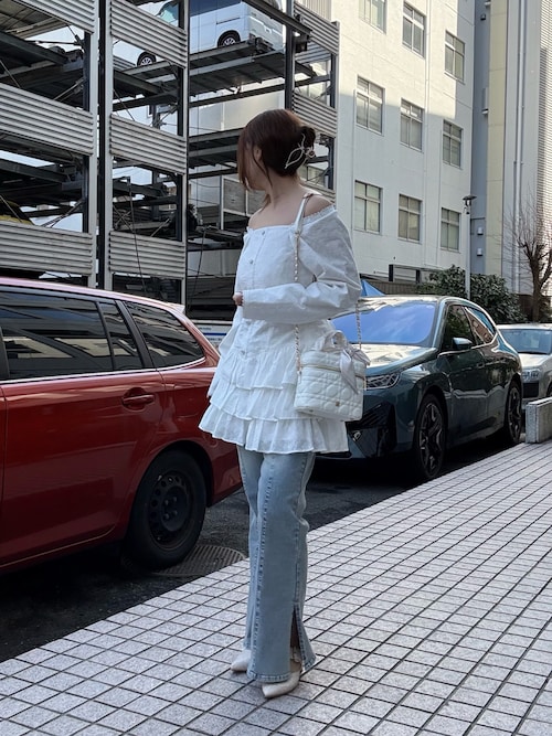 セール】【Denim Collection】レースアップティアードミニワンピース