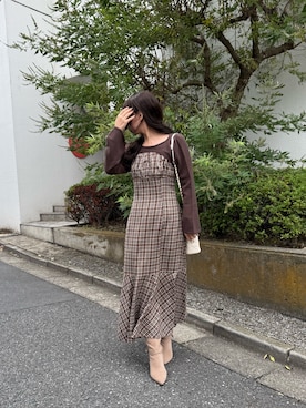 「one after another NICE CLAUP（ワンアフターアナザーナイスクラップ）のアイテム（ワンピース）」を使った、marikoさん（レディース・162cm）の秋コーディネート