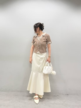「one after another NICE CLAUP(ワンアフターアナザーナイスクラップ)のシャツドッキング半袖トップス(Tシャツ/カットソー、ブラウン系)」を使った、marikoさん(レディース・162cm)の春コーディネート