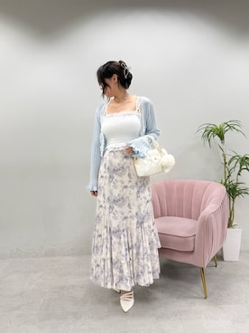 「one after another NICE CLAUP(ワンアフターアナザーナイスクラップ)の【セット対応】レースカーディガン(カーディガン/ボレロ、ブルー系)」を使った、marikoさん(レディース・162cm)の春コーディネート