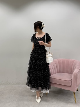 「one after another NICE CLAUP(ワンアフターアナザーナイスクラップ)の【Black Ribbon Collection】バックリボンティアードワンピース(ワンピース、その他)」を使った、marikoさん(レディース・162cm)の春コーディネート