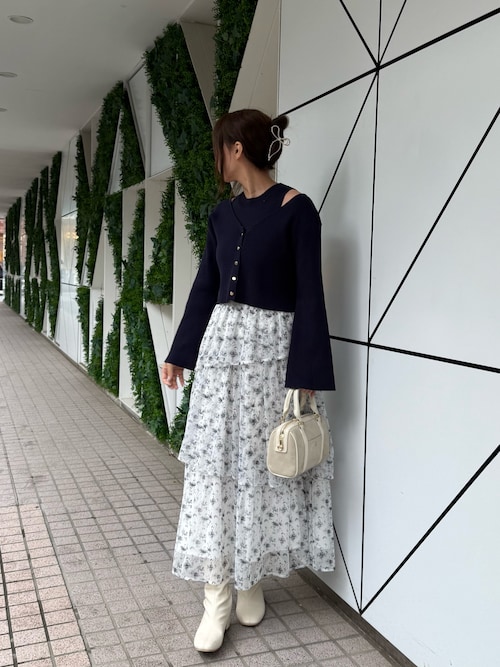 セール】ショートカーディガン＋ティアードドッキングロングワンピース