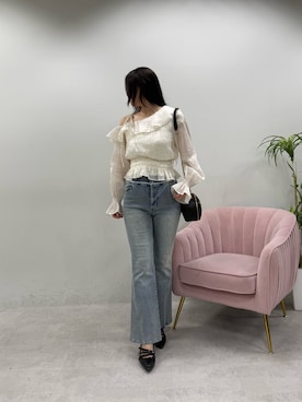 「one after another NICE CLAUP(ワンアフターアナザーナイスクラップ)の2WAYワンショルブラウス(シャツ/ブラウス、その他)」を使った、marikoさん(レディース・162cm)の春コーディネート