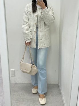 「one after another NICE CLAUP（ワンアフターアナザーナイスクラップ）のアイテム（ノーカラージャケット）」を使った、marikoさん（レディース・162cm）の冬コーディネート