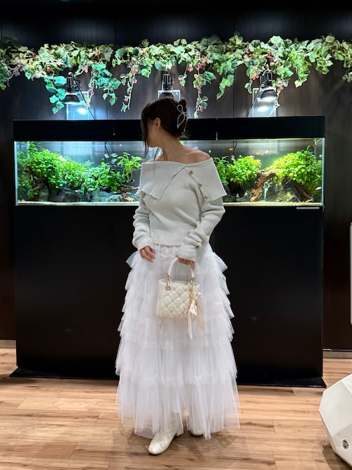 2点おまとめ✨2021 ルネ チュールニットスカート ロング 36 アイボリー系 Tulle Collection】チュールロングスカート | one after another NICE