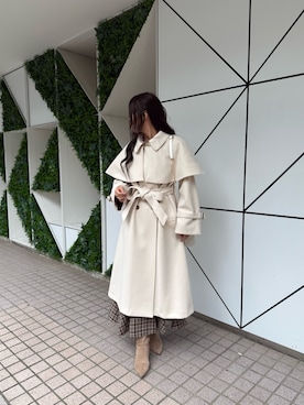 「アイテム（ステンカラーコート）」を使った、marikoさん（レディース・162cm）の秋コーディネート