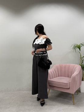 「one after another NICE CLAUP(ワンアフターアナザーナイスクラップ)の【Black Ribbon Collection】リボンブラウス(シャツ/ブラウス、グレー系)」を使った、marikoさん(レディース・162cm)の春コーディネート