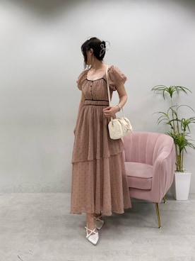 「one after another NICE CLAUP(ワンアフターアナザーナイスクラップ)のバックレースアップワンピース(ワンピース、ピンク系)」を使った、marikoさん(レディース・162cm)の夏コーディネート