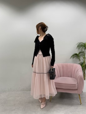 「one after another NICE CLAUP(ワンアフターアナザーナイスクラップ)のカーディガンセット配色リボンワンピース(ワンピース、ピンク系)」を使った、marikoさん(レディース・162cm)の春コーディネート