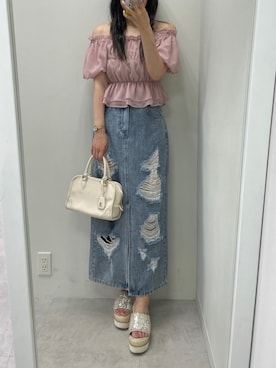 「one after another NICE CLAUP（ワンアフターアナザーナイスクラップ）のアイテム（デニムスカート）」を使った、marikoさん（レディース・162cm）の夏コーディネート