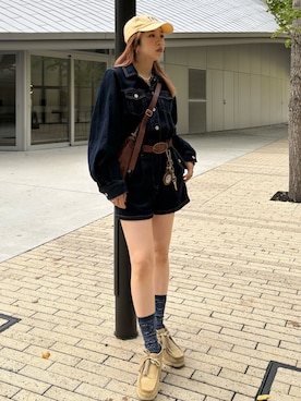「アイテム（つなぎ/オールインワン、ブルー系）」を使った、miyu kaneko さん（レディース・160cm）の秋コーディネート