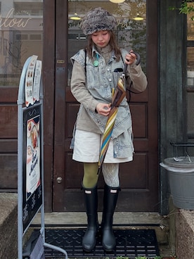 「Steven Alan（スティーブンアラン）の＜Steven Alan＞コットン アサ ハーフパンツ（その他パンツ、ベージュ系）」を使った、miyu kaneko さん（レディース・160cm）の冬コーディネート