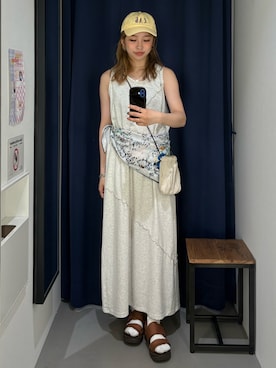 「アイテム（財布/小物、ホワイト系）」を使った、miyu kaneko さん（レディース・160cm）の夏コーディネート
