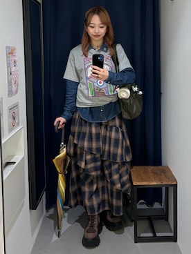 「アイテム（長傘）」を使った、miyu kaneko さん（レディース・160cm）の夏コーディネート