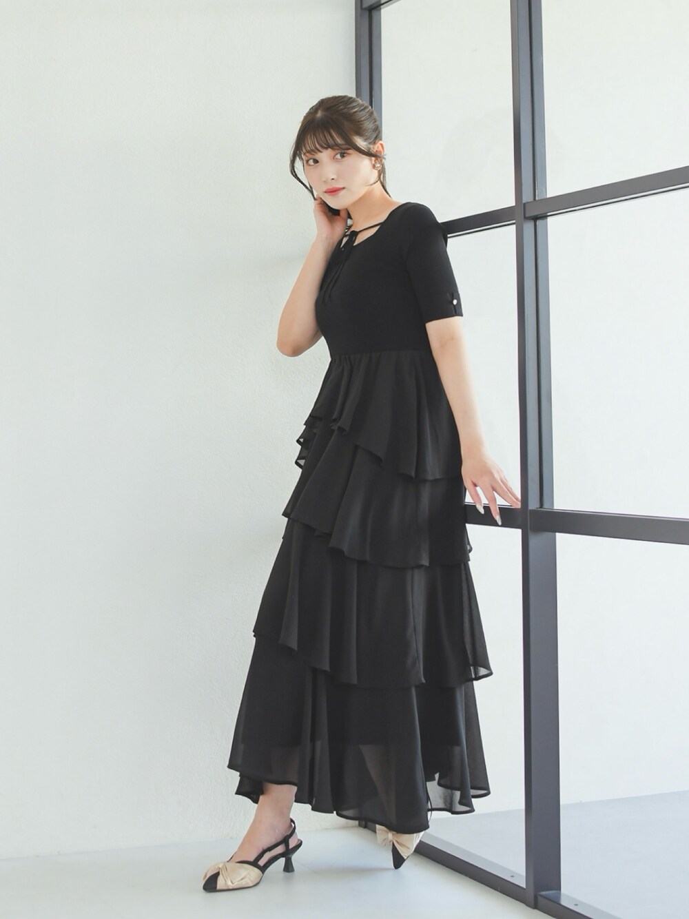 2026春夏新作 ZOZO限定アイテム フロントリボンティアードフリルロング